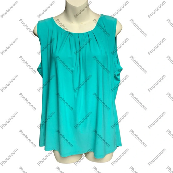 NY Collection size large  Teal Sleeveless Top pleated neckline - Picture 1 of 10